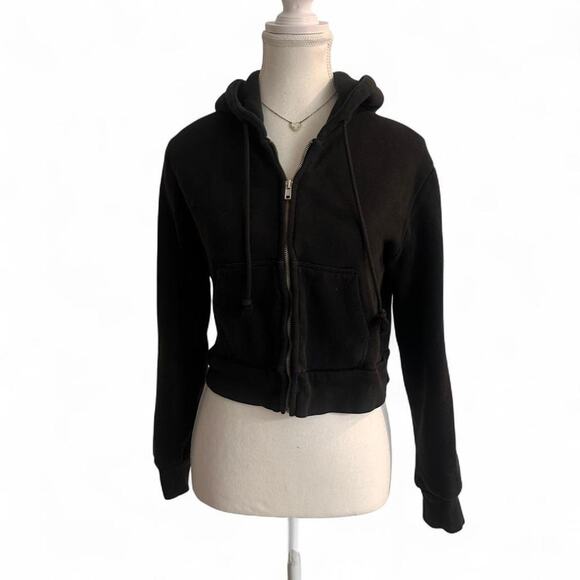 Brandy Melville John Galt Black Zip Up Hoodie One Size Fits XS-Medium - Picture 1 of 5
